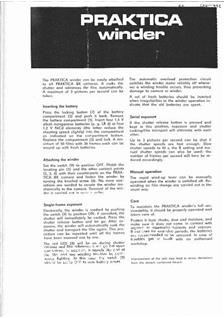 Praktica (VEB) Winder Motor manual. Camera Instructions.